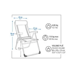 Quechua FAUTEUIL PLIANT CONFORTABLE POUR LE CAMPING - INCLINABLE - ACIER / ALUMINIUM -Quechua fauteuil pliable tres confortable pour le camping comfort inclinable 2
