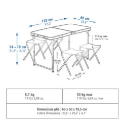Quechua TABLE DE CAMPING PLIANTE - 4 TABOURETS - 4 À 6 PERSONNES -Quechua table de camping pliante 4 tabourets 4 a 6 personnes 12